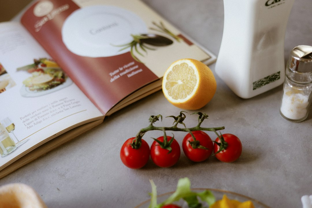 Mediterranean diet meal plan cover illustration with olive oil, grains, and colorful produce
